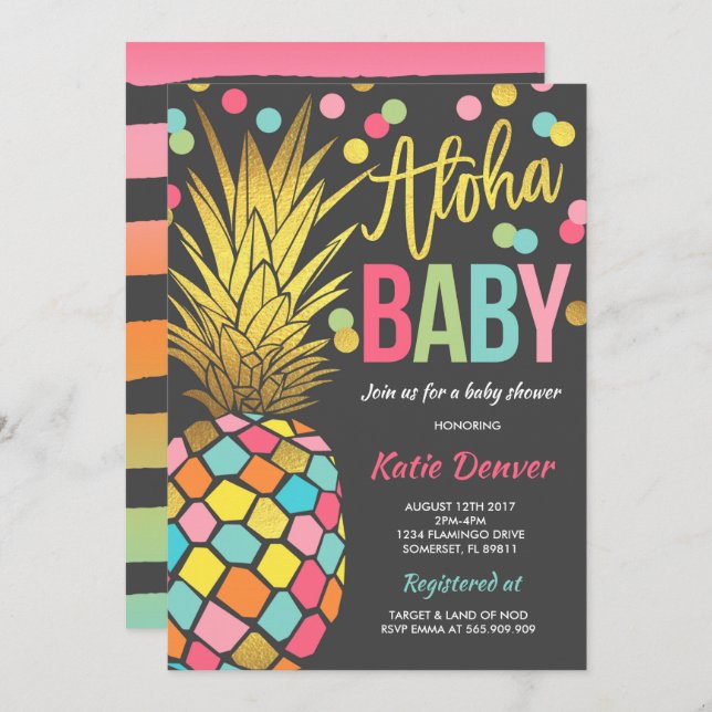Pineapple Baby Shower Invitation Tropical Shower (Front/Back)