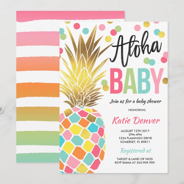 Pineapple Baby Shower Invitation Tropical Shower (Front/Back)