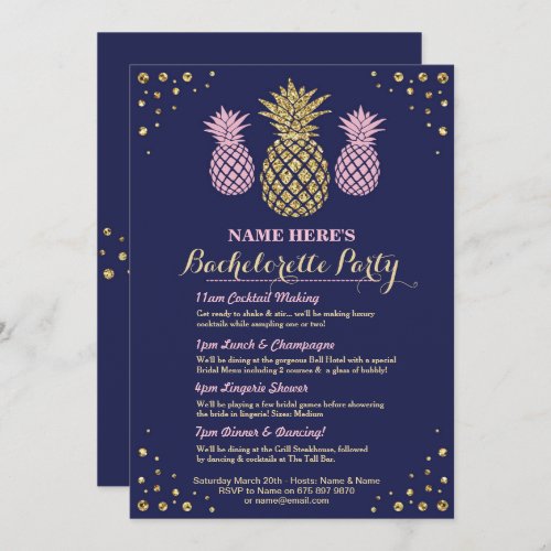 Pineapple Bachelorette Navy Itinerary Aloha Invite