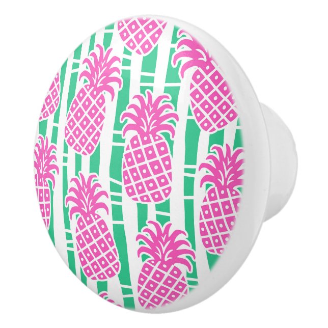 Pineapple Bamboo Stripes Pink & Green Pattern Ceramic Knob (Right)