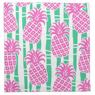 Pineapple Bamboo Stripes Pink & Green Pattern Cloth Napkin