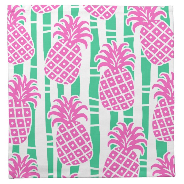 Pineapple Bamboo Stripes Pink & Green Pattern Cloth Napkin (Front)