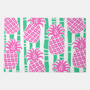 Pineapple Bamboo Stripes Pink & Green Pattern Doormat