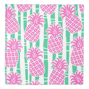 Pineapple Bamboo Stripes Pink & Green Pattern Duvet Cover