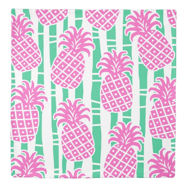 Pineapple Bamboo Stripes Pink & Green Pattern Duvet Cover (Front)