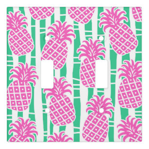 Pineapple Bamboo Stripes Pink & Green Pattern Light Switch Cover