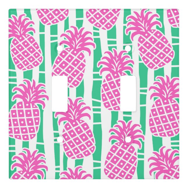 Pineapple Bamboo Stripes Pink & Green Pattern Light Switch Cover (Front)