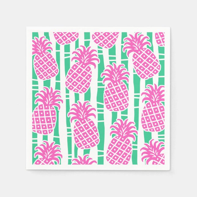 Pineapple Bamboo Stripes Pink & Green Pattern Napkins (Front)