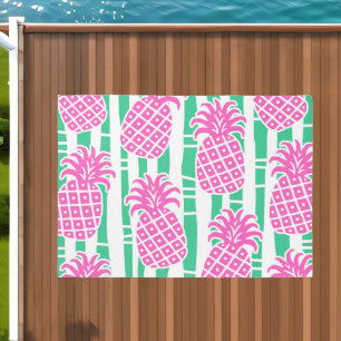 Pineapple Bamboo Stripes Pink & Green Pattern Outdoor Rug