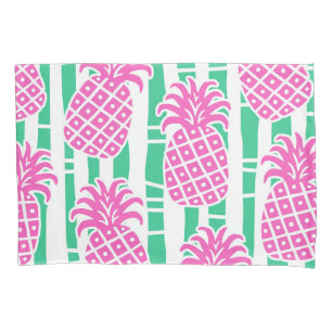 Pineapple Bamboo Stripes Pink & Green Pattern Pillow Case