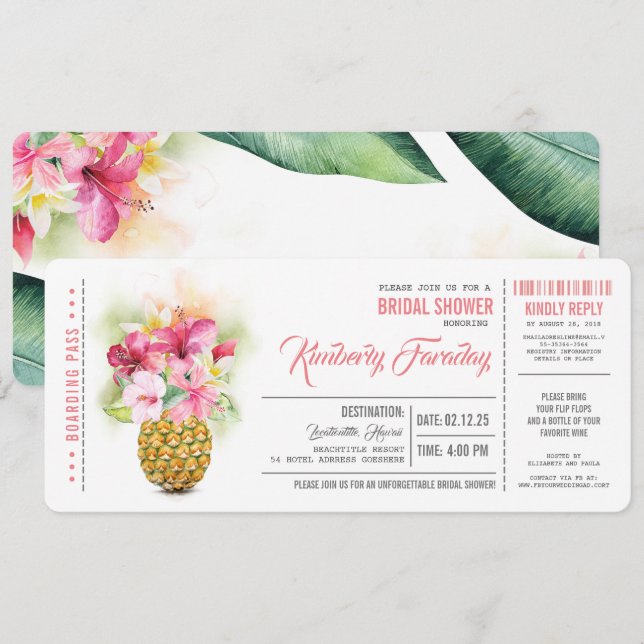 Pineapple Beach Boarding Pass Ticket Bridal Shower Invitation (Front/Back)