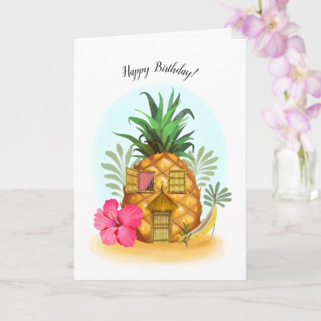 Pineapple Beach House Birthday Card (Orchid)