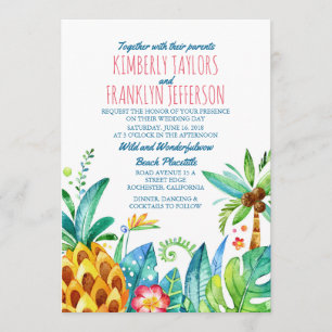 pineapple beach palms tropical wedding invitation