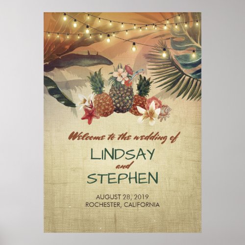 Pineapple Beach Palms Wedding Welcome Sign