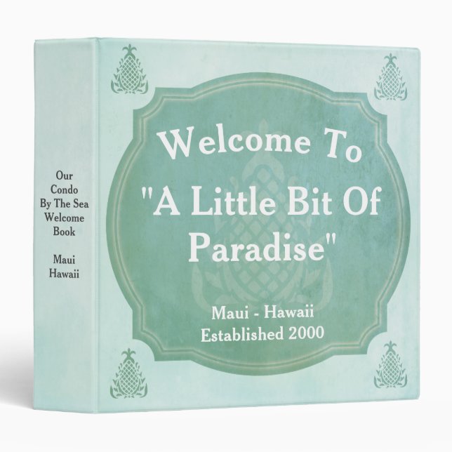 Pineapple Beach Vacation Rental Welcome Book 3 Ring Binder (Front/Spine)
