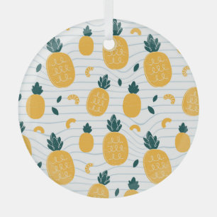 Pineapple Beauty: Hand Drawn Pattern Glass Ornament