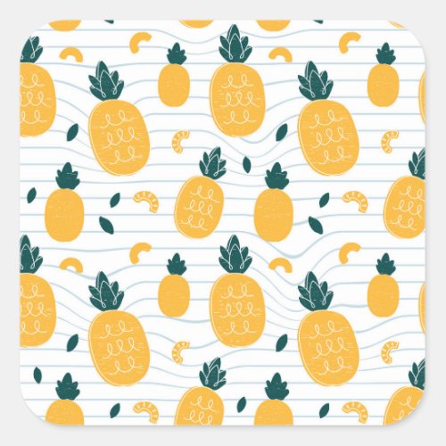 Pineapple Beauty Hand Drawn Pattern Square Sticker