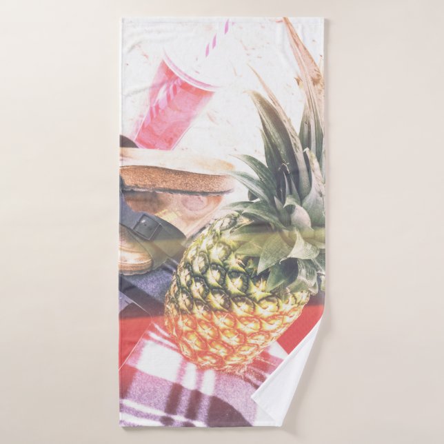 Pineapple beside phone and speaker bath towel (Bath Towel)