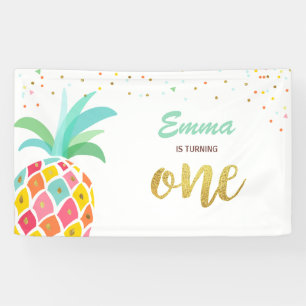 Pineapple birthday banner Tropical Luau Pink Gold