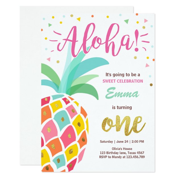 Pineapple Birthday Invitation Tropical Luau Hawaii