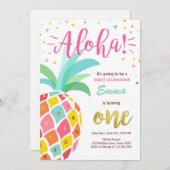 Pineapple birthday invitation Tropical Luau Hawaii (Front/Back)