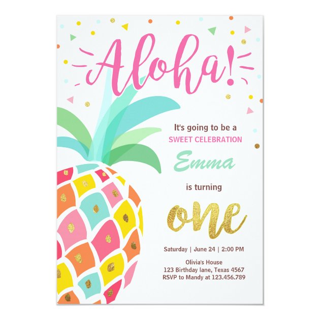 Pineapple Birthday Invitation Tropical Luau Hawaii