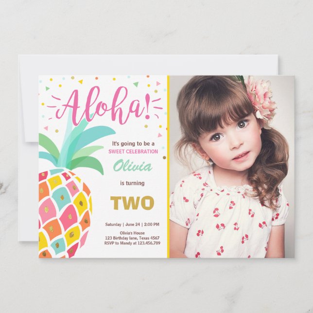Pineapple birthday invitation Tropical Luau Hawaii (Front)