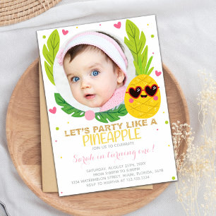 Pineapple Birthday Invitations with photo