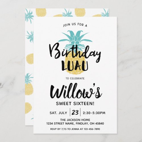 Pineapple Birthday Luau Party Any Age Invitation