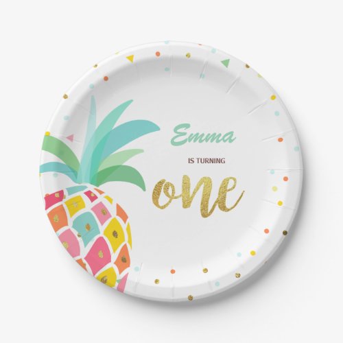 Pineapple Birthday Paper Plates Tropical Luau Gold