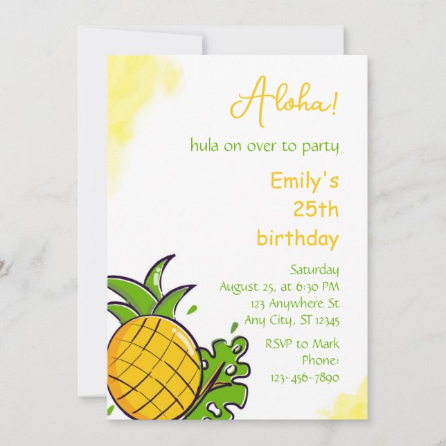 Pineapple birthday party invitation template (Front)