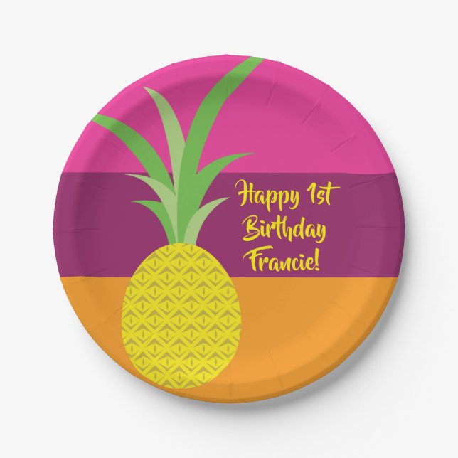 Pineapple Birthday Party Paper Plates (Front)