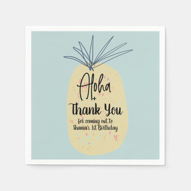 Pineapple Birthday Tropical Summer Aloha Thank You Napkins (Front)