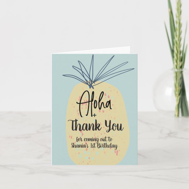 Pineapple Birthday Tropical Summer Aloha Thank You Note Card (Front)