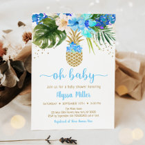 Pineapple Blue Gold Floral Oh Baby Shower Invitation