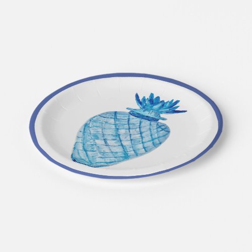 Pineapple Blue  White Ginger Jar Paper Plates