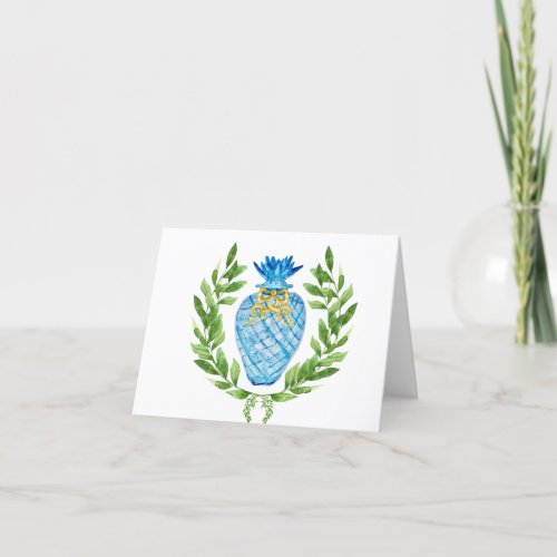 Pineapple Blue  White Ginger Jar Thank You Card