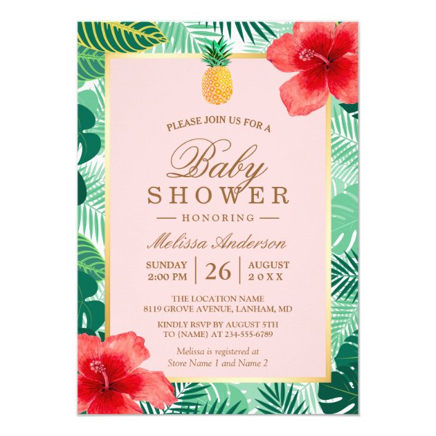 Pineapple Blush Pink Tropical Baby Shower Invitation