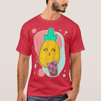 Pineapple Boba Tea Bubble Milk Tea Cute Cartoon Fr T-Shirt