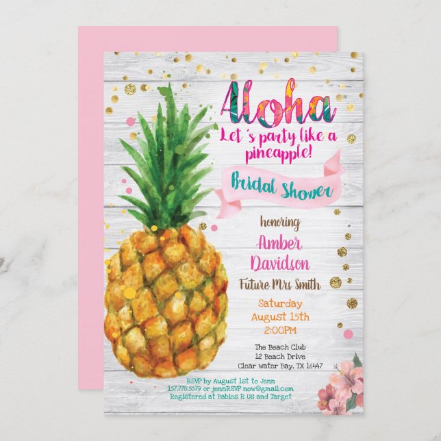 Pineapple bridal shower invitation Summer tropical (Front/Back)