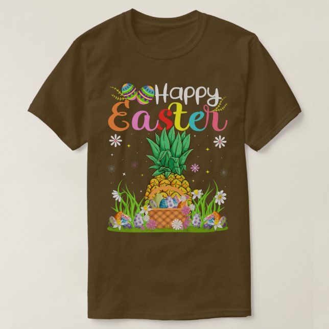 Pineapple Bunny Egg Hunting Funny Pineapple Happy  T-Shirt (Design Front)