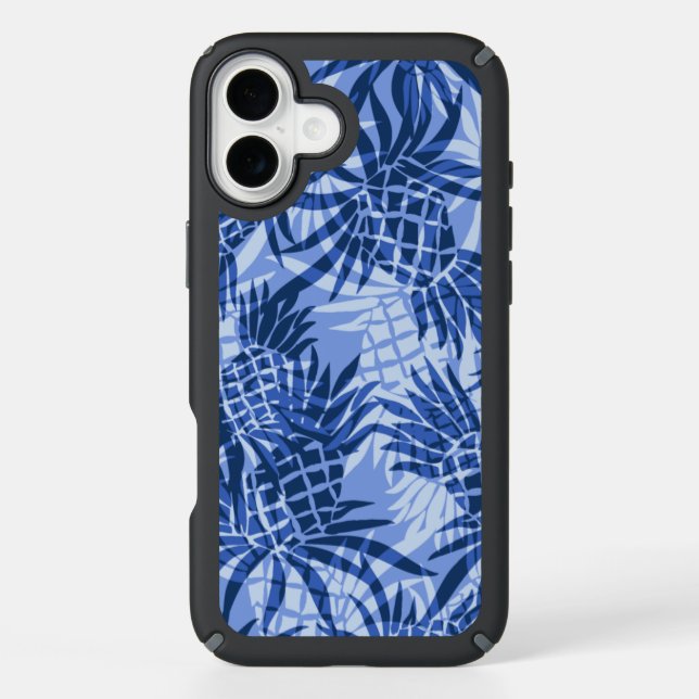 Pineapple Camo Hawaiian Tropical Blue Speck iPhone Case (Front)