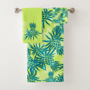 Pineapple Camo Hawaiian Tropical Coordinate- Lime Bath Towel Set