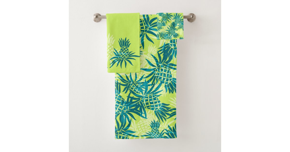 Pineapple Camo Hawaiian Tropical Coordinate Lime Bath Towel Set Zazzle