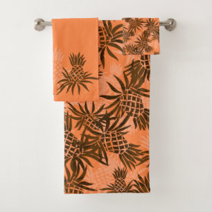 Pineapple Camo Hawaiian Tropical Coordinate-Papaya Bath Towel Set