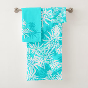 Pineapple Camo Hawaiian Tropical Coordinate- Turq Bath Towel Set