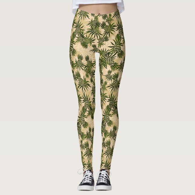 Pineapple Camo Hawaiian Tropical Leggings (Front)