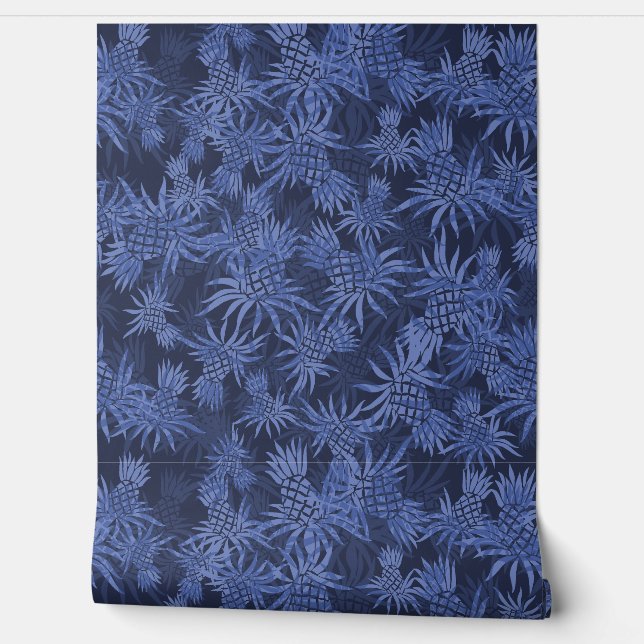 Pineapple Camo Hawaiian Tropical - Navy Wallpaper (Unrolling)