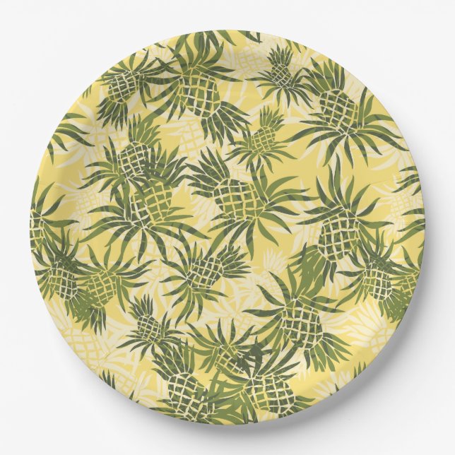Pineapple Camo Hawaiian Tropical Paper Plates (Front)