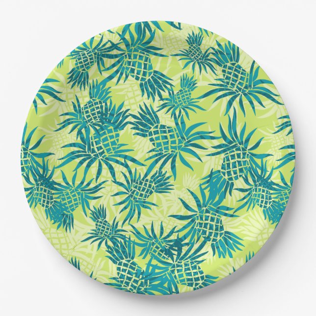 Pineapple Camo Hawaiian Tropical Paper Plates (Front)